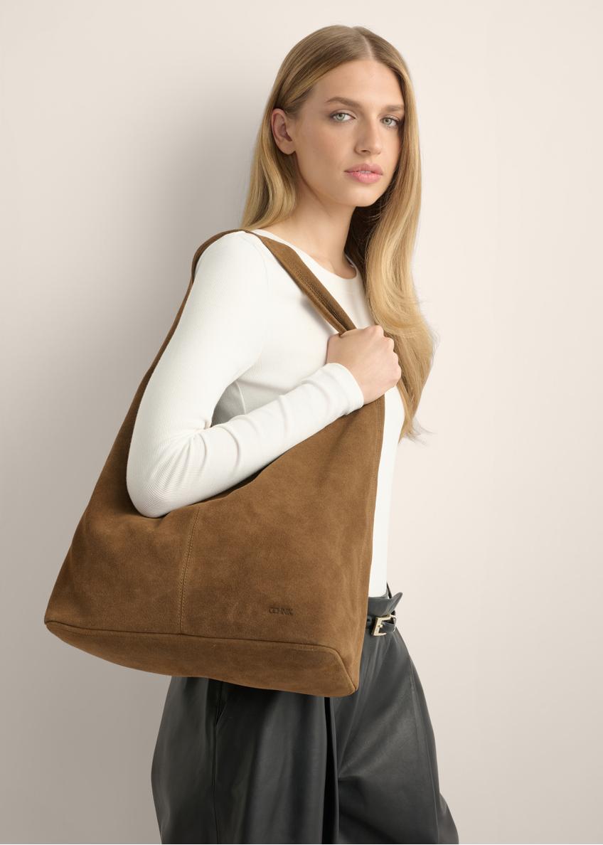 Cognac suede shopper bag TORES-1403-1F(Z26)