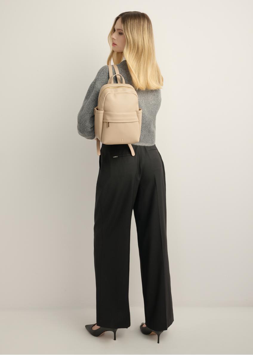 Beige women's backpack made of imitation leather TOREC-1246-1B(Z26)