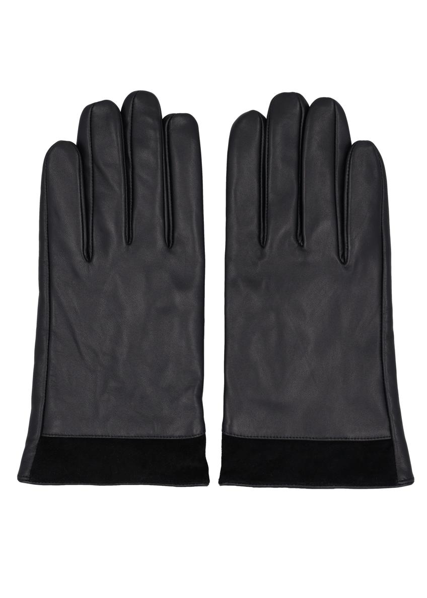 Men's black leather gloves REKMS-0090-99(Z26)