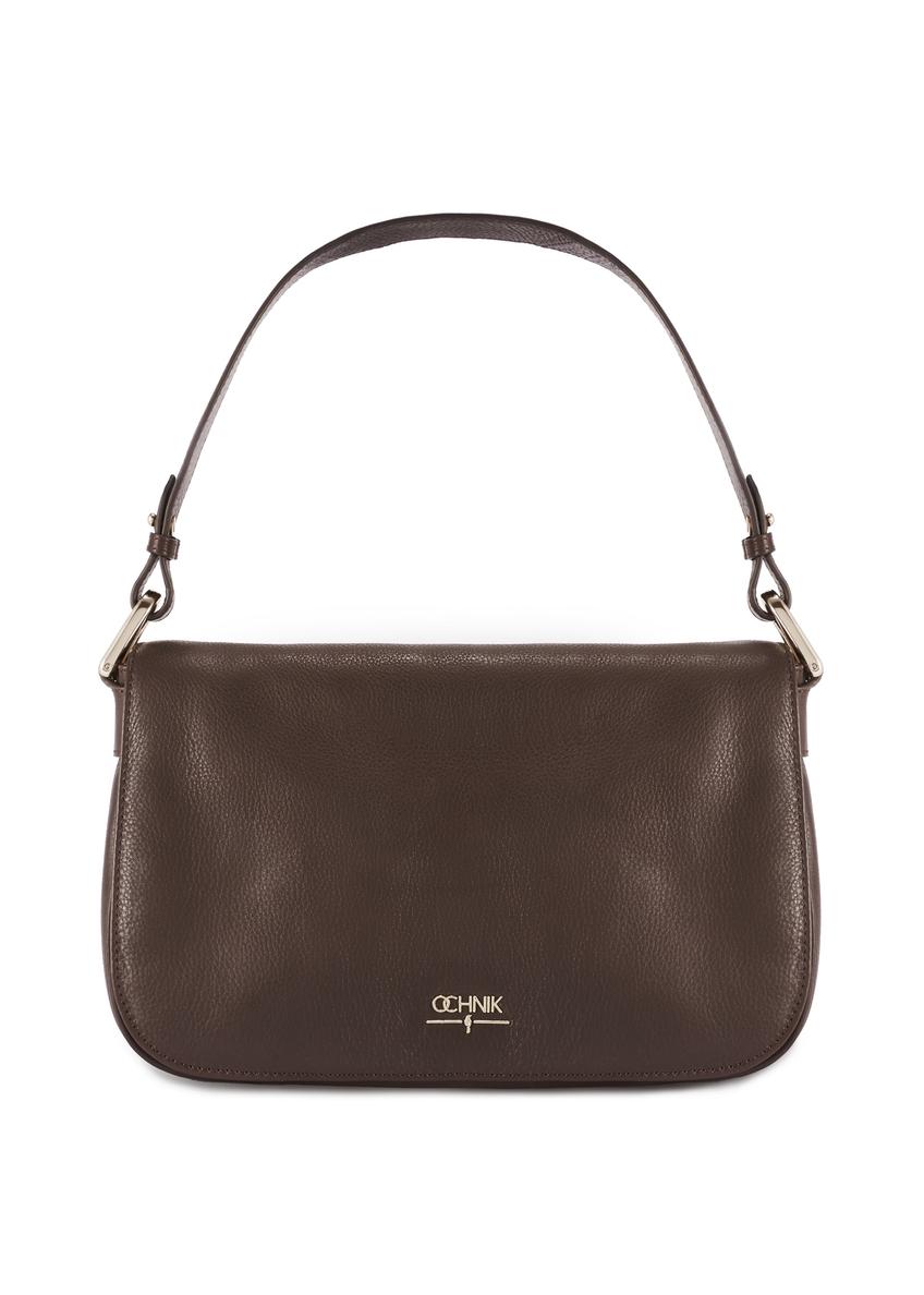 Women's brown leather messenger bag TORES-1253-1I(W26), front product view on white background.