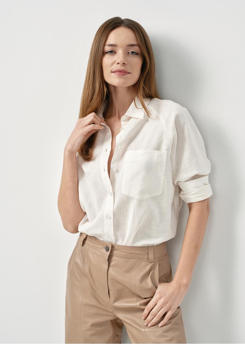 Cream linen women's shirt KOSDT-0153-12(W24)