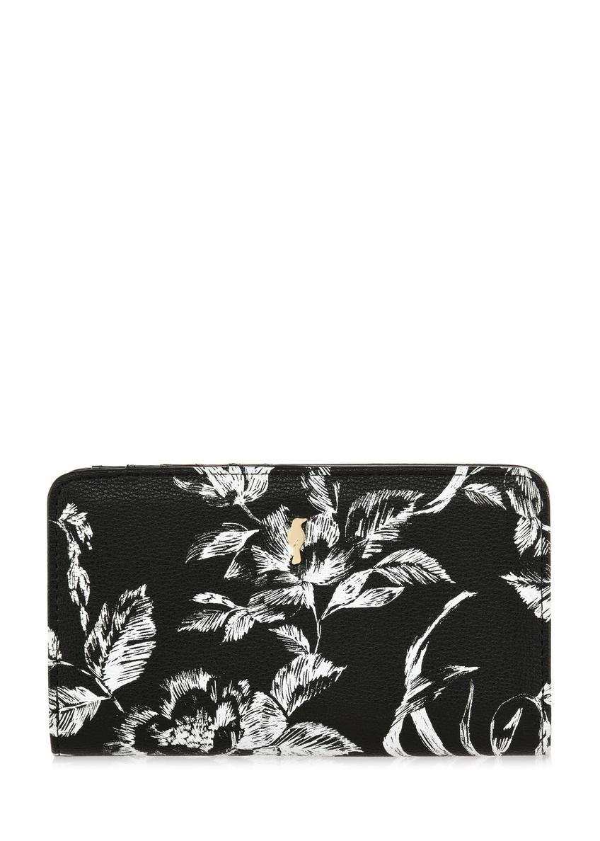 Black women's wallet with a floral pattern POREC-0392-99(Z24)-07