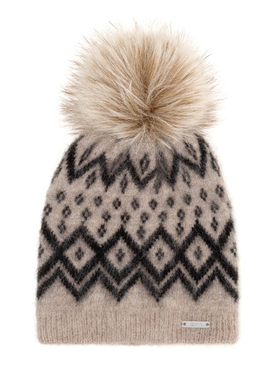 Women's pom-pom hat CZADT-0238-1J(Z26), front view on a white background.