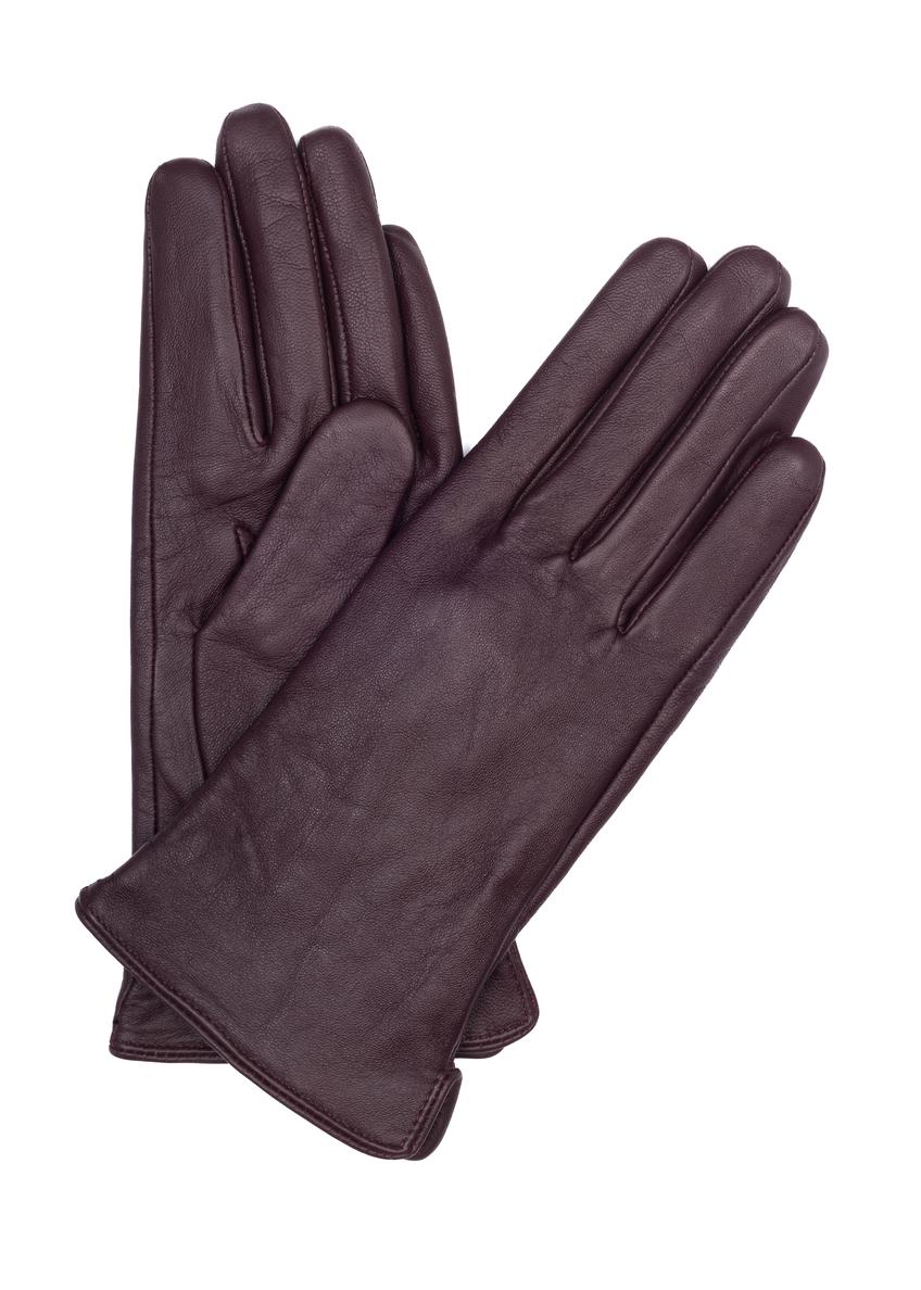 Women's burgundy leather gloves REKDS-0001-49(Z24)