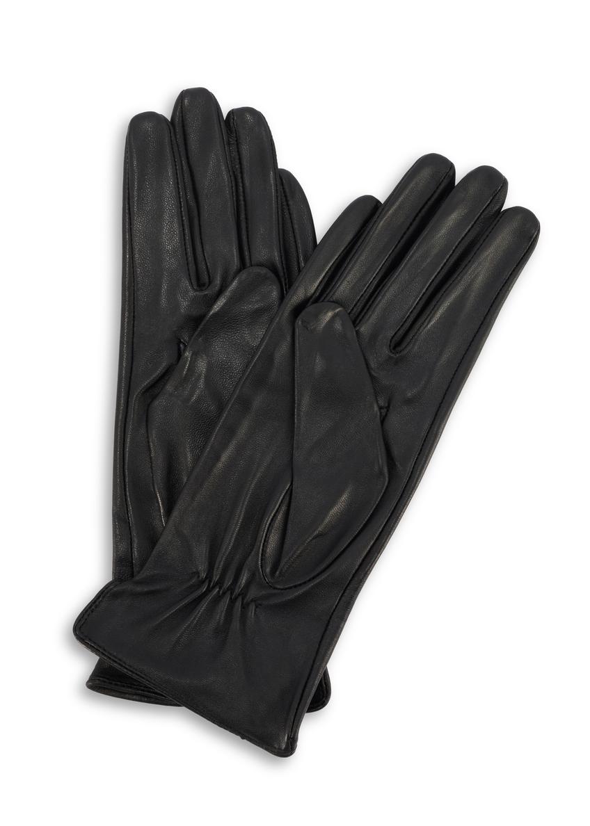 Black women's leather gloves REKDS-0100-99(Z25), product view from the front on a white background.