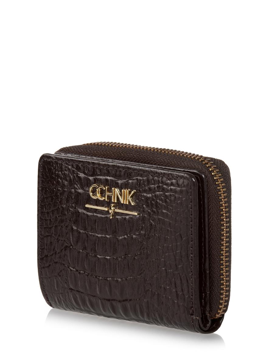 Dark brown leather women's croco wallet PORES-0810-90(W23)