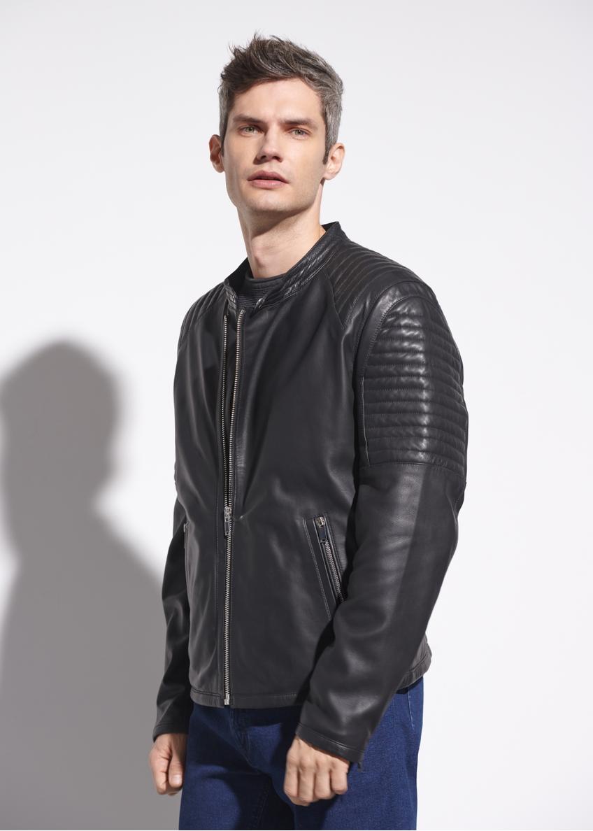 Men's leather jacket with stand-up collar KURMS-0302-1286(W23)-01