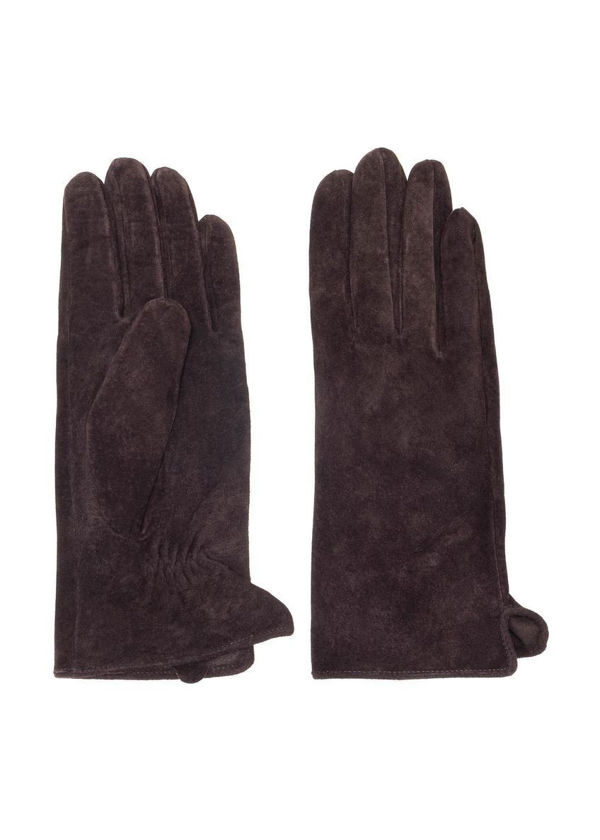Brown suede women's gloves REKDS-0099-1I(Z26)