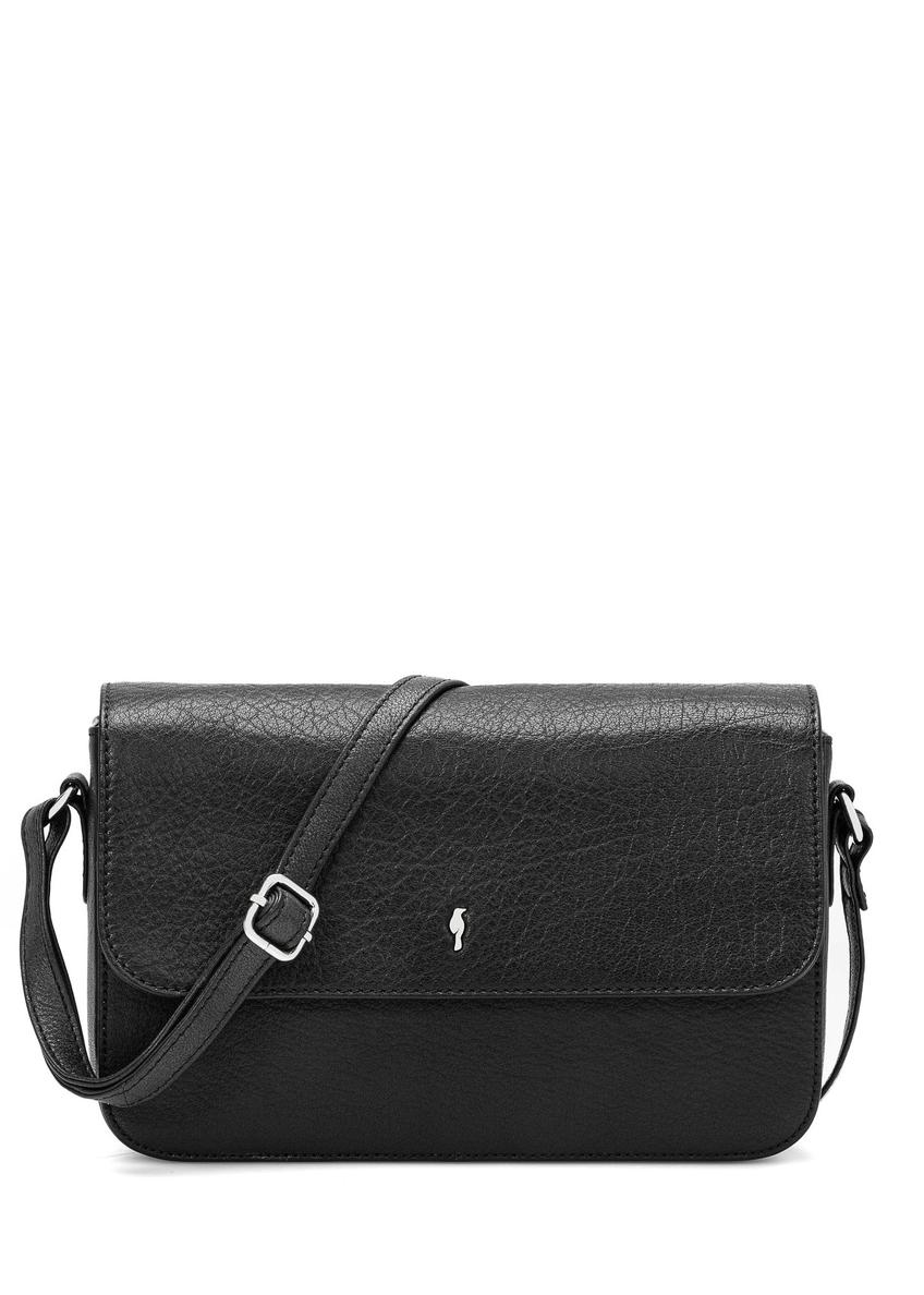 Women's black leather messenger bag TORES-1245-99(W26) - front product view on white background.