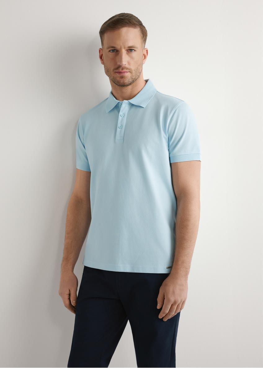 Men's light blue polo shirt POLMT-0089-7A(W26), front view of the product on the model. Half of the silhouette visible.