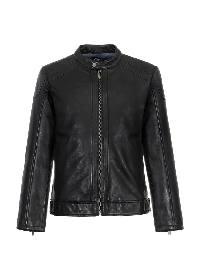 Men's black leather jacket with stand-up collar KURMS-0315-5427(Z25)