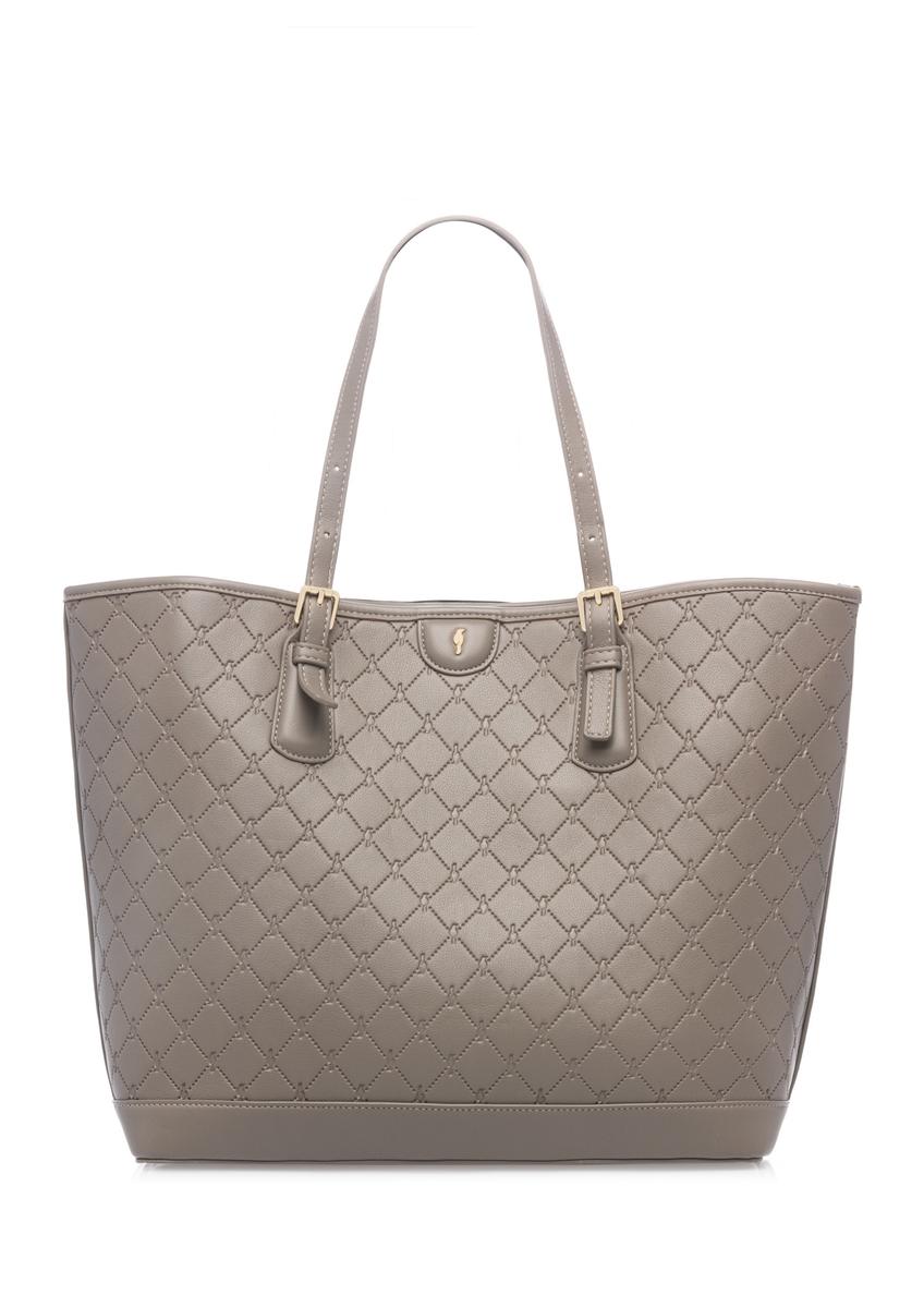 Light brown shopper bag with monogram TOREC-1181-1K(W26) - front product view, on white background.