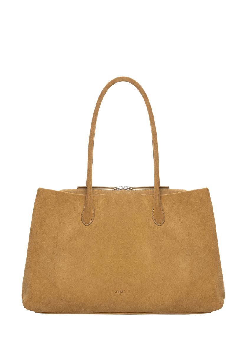 Large women's suede handbag TORES-1310-1B(W26) - front product view, on a white background.