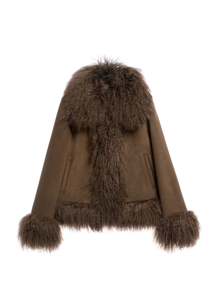 Brown wool women's fur coat FUTDF-0113-3182(Z25)