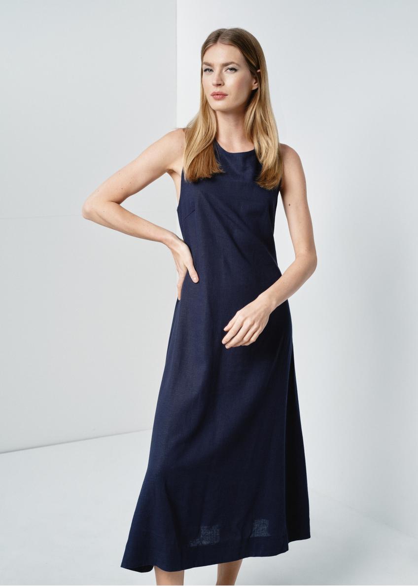 Long navy blue dress with thick straps SUKDT-0192-68(W24)-02