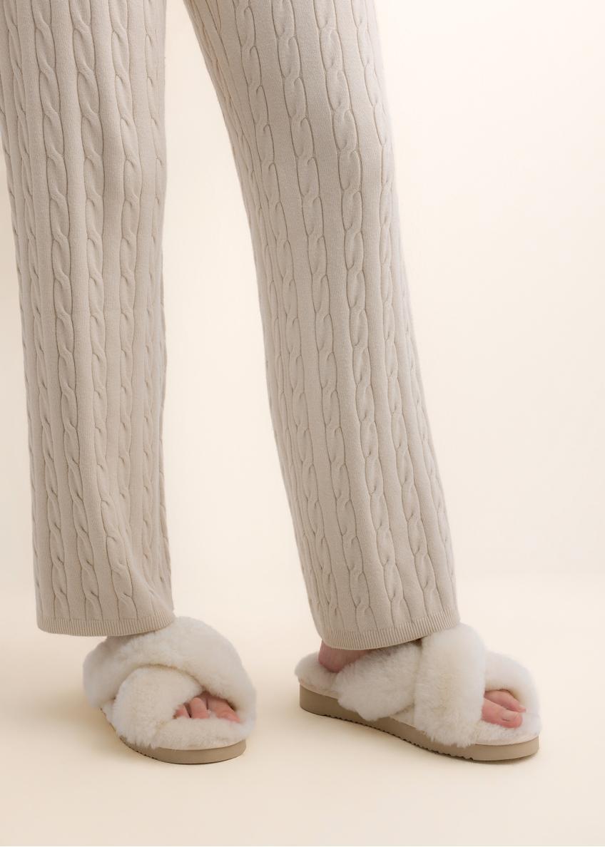 Cream wool slippers for women BUTYD-1320-0B(Z26)