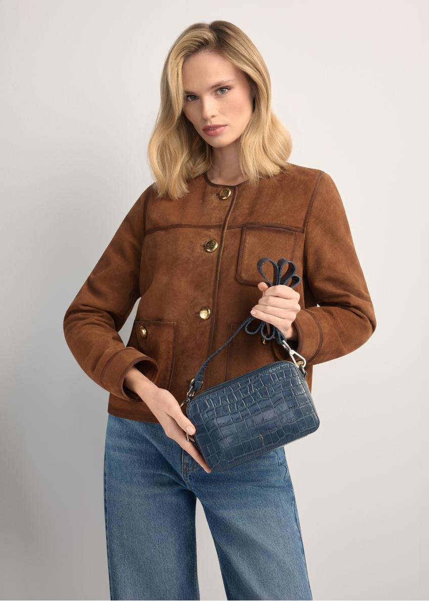 Small navy blue leather croco bag TORES-1231-7D(W26)