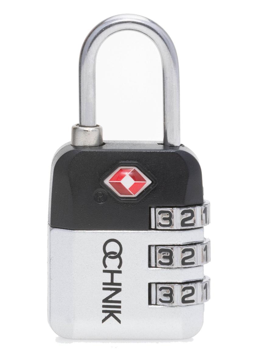 Silver TSA combination padlock AW-015-0004-92(W25), front view of the product on a white background.