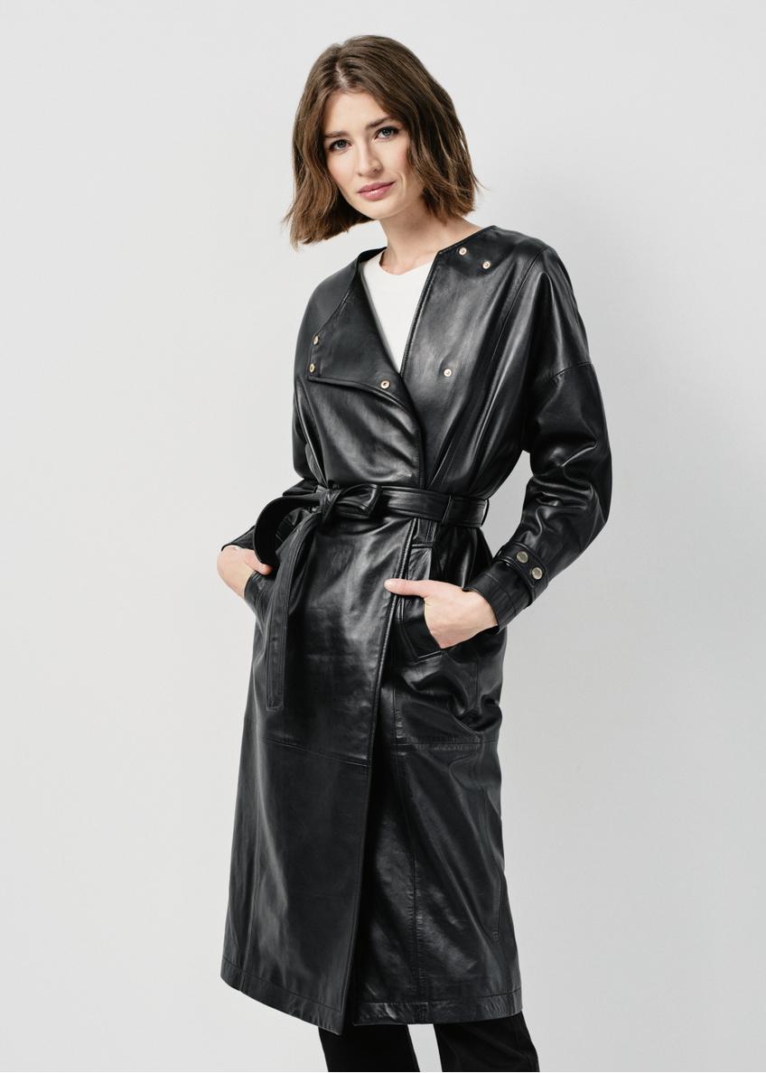 Black long leather coat for women KURDS-0464-5344(W24)-01