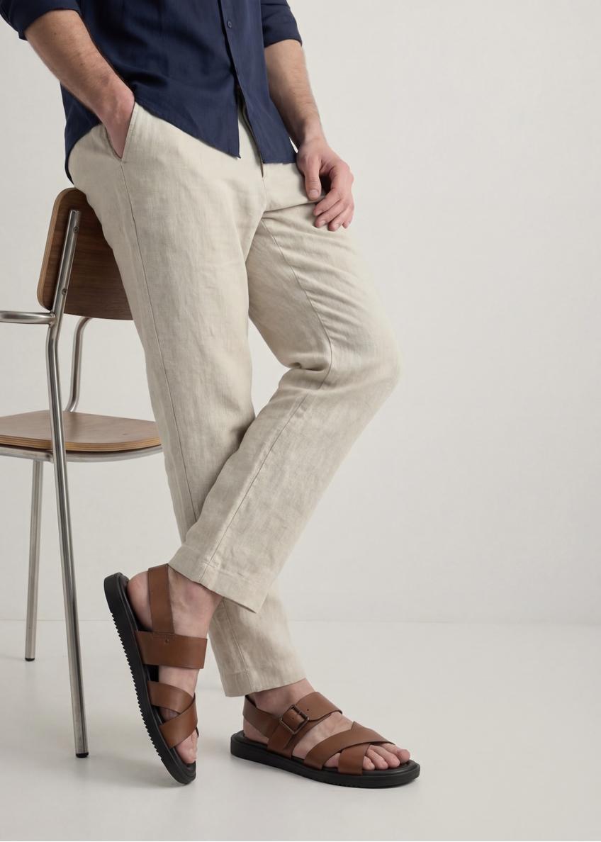 Men's leather sandals in cognac color BUTYM-0537-1F(W26)