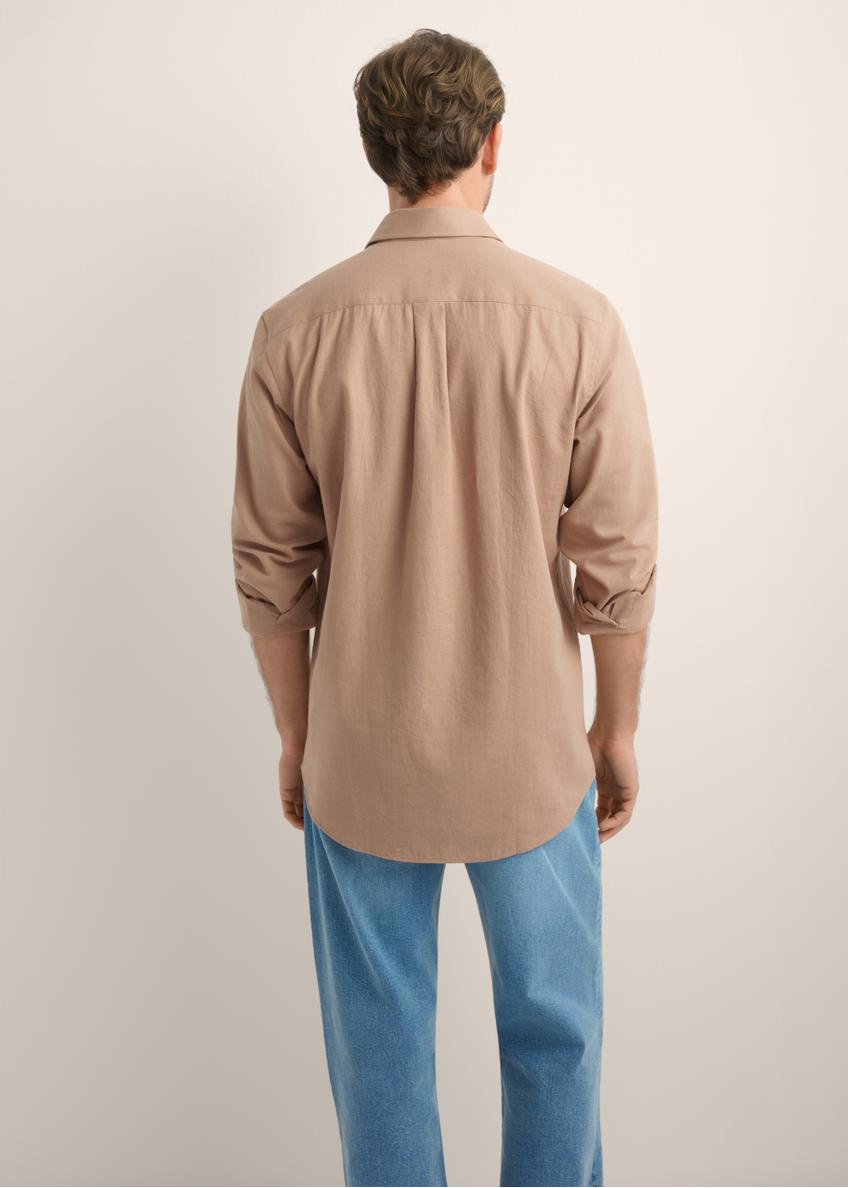 Men's camel linen blend shirt KOSMT-0379-1D(W26)
