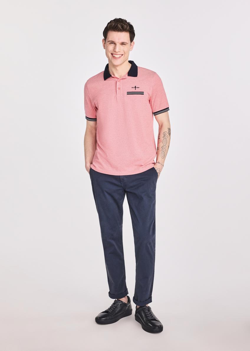 Coral polo shirt with contrasting accents POLMT-0068-18(W25)-01