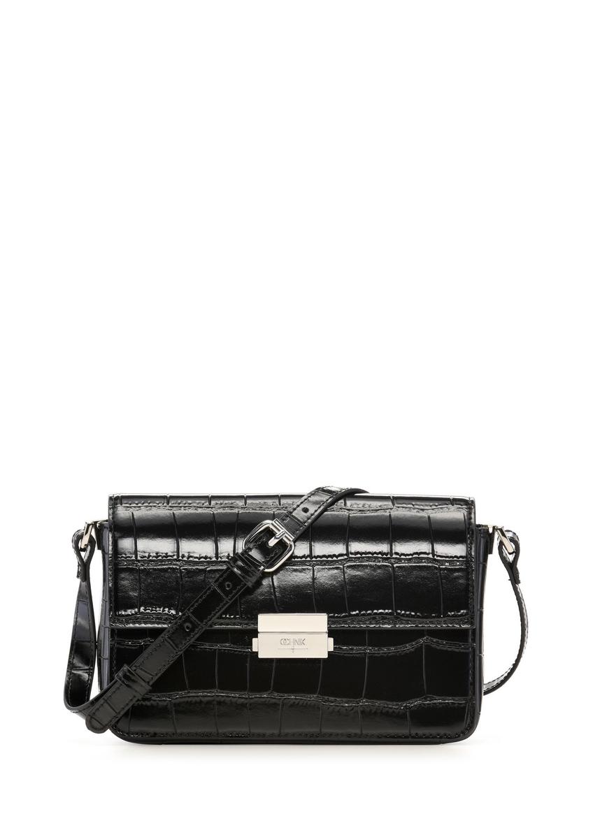 Elegant black croco women's handbag TOREC-1251-9G(Z26) - front product view, on a white background.
