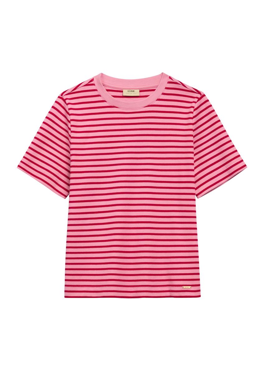 Pink women's striped T-shirt TSHDT-0150-5P(W26)