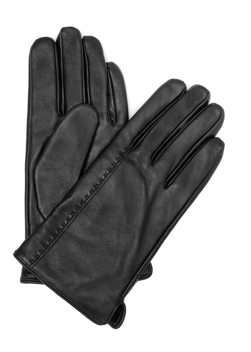 Men's black leather gloves REKMS-0086-99(Z25), front product view on white background.