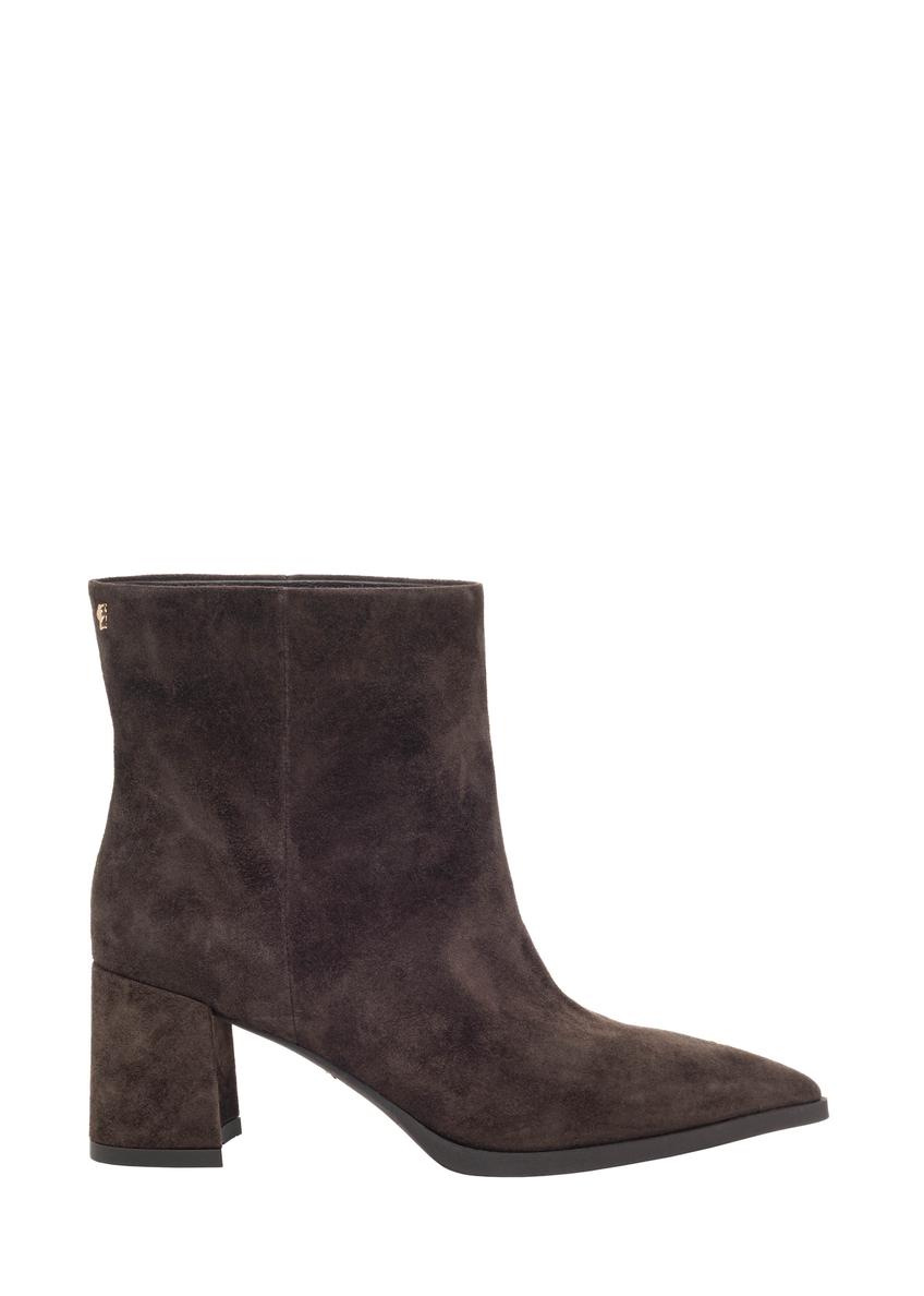 Dark brown suede women's ankle boots BUTYD-1337-1I(Z26), side product view on white background.