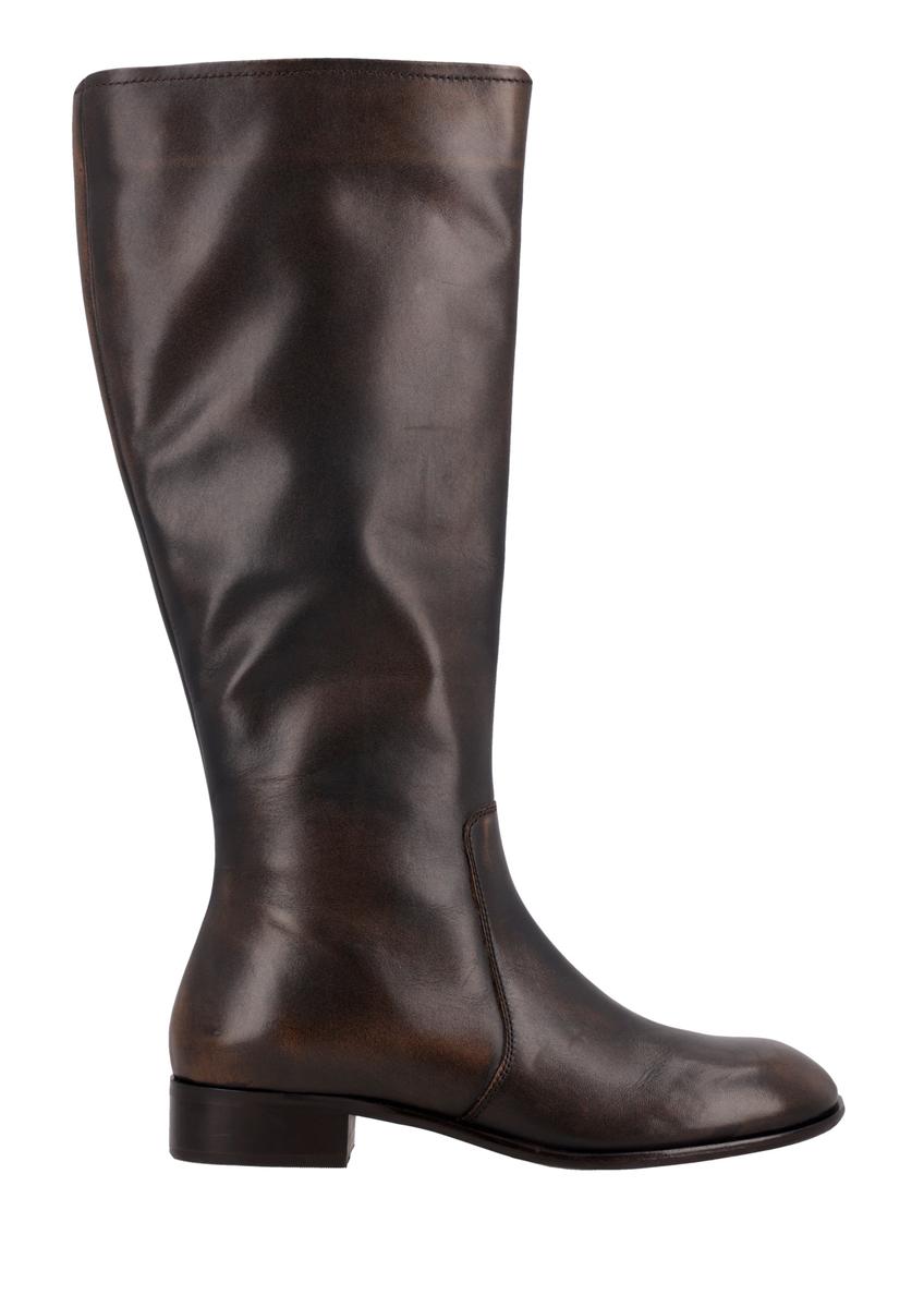 Brown leather women's boots BUTYD-1358-1L(Z26), side product view on white background.