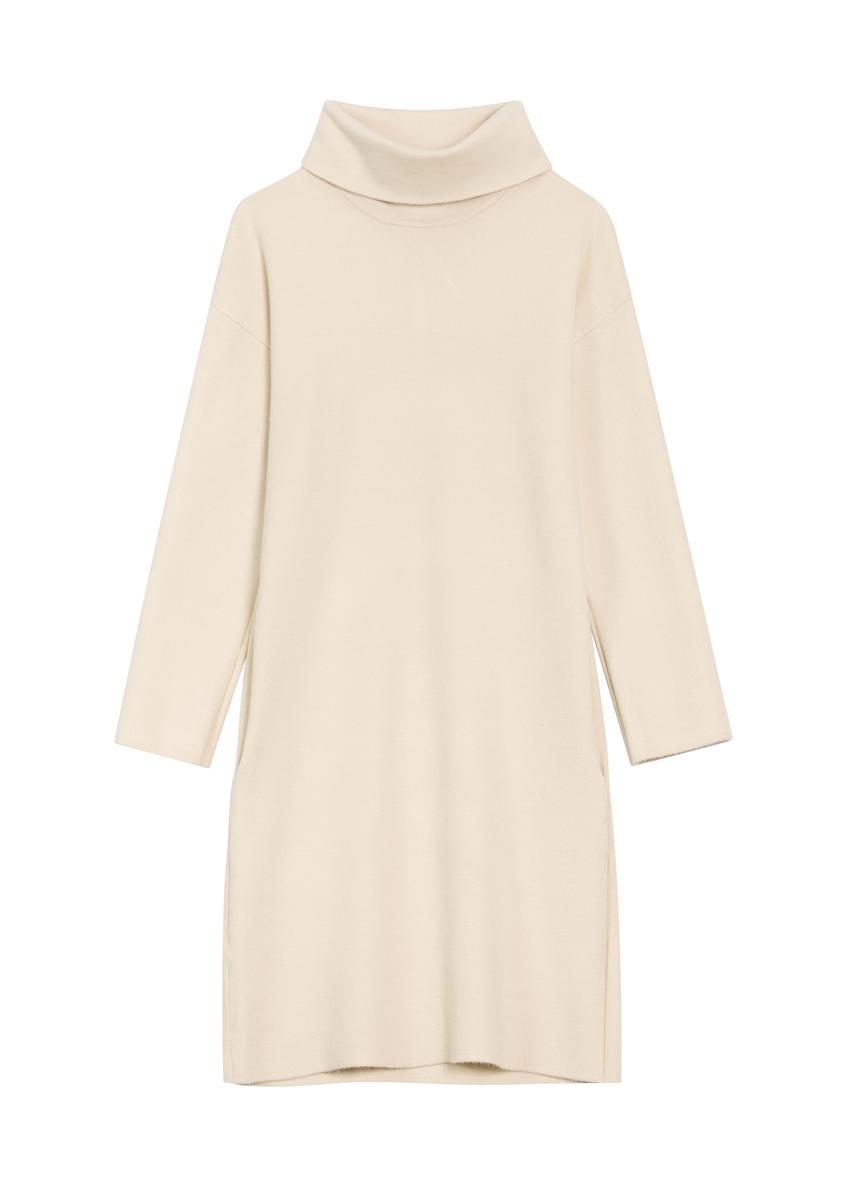 Light beige turtleneck dress SUKDT-0206A-1A(Z26), product view from the front on a white background.
