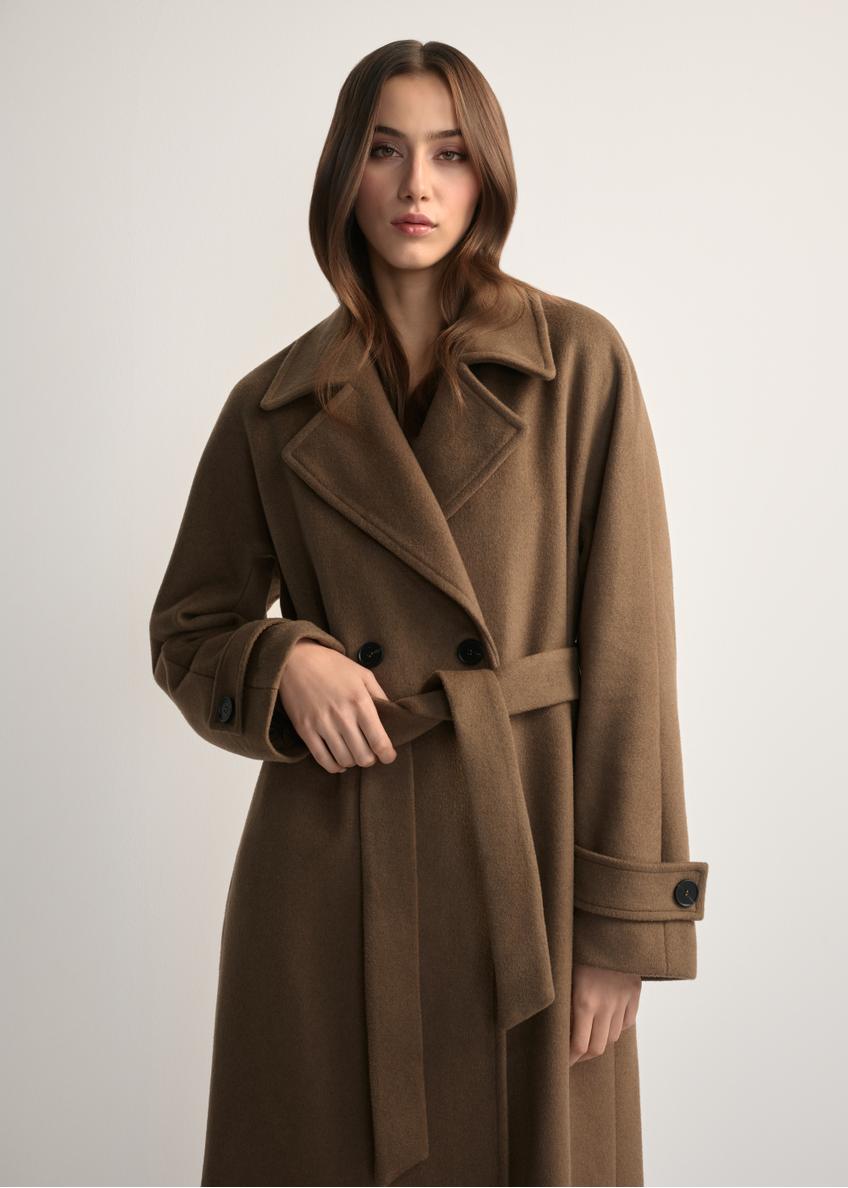Women's woolen coat camel PLADT-0061-24(Z25)