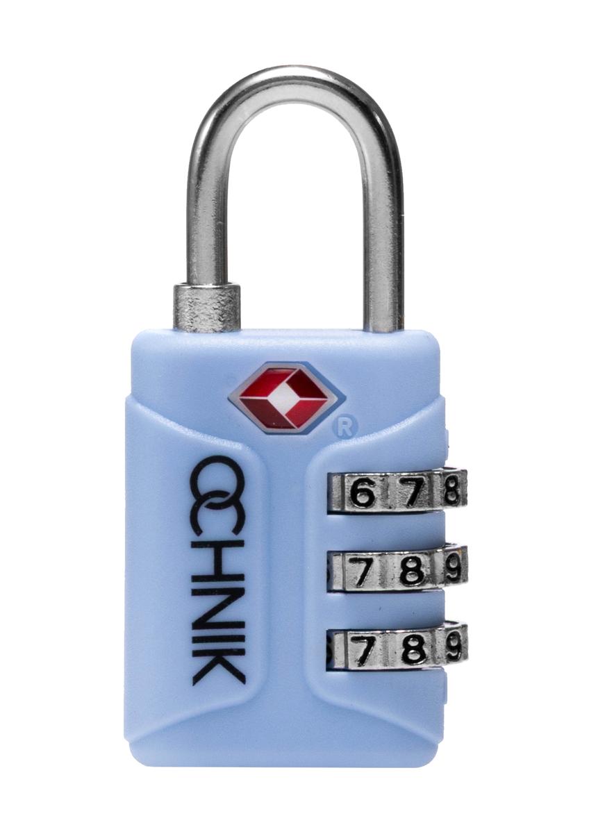 Blue TSA combination padlock AW-015-0003-61(W25), front product view on white background.