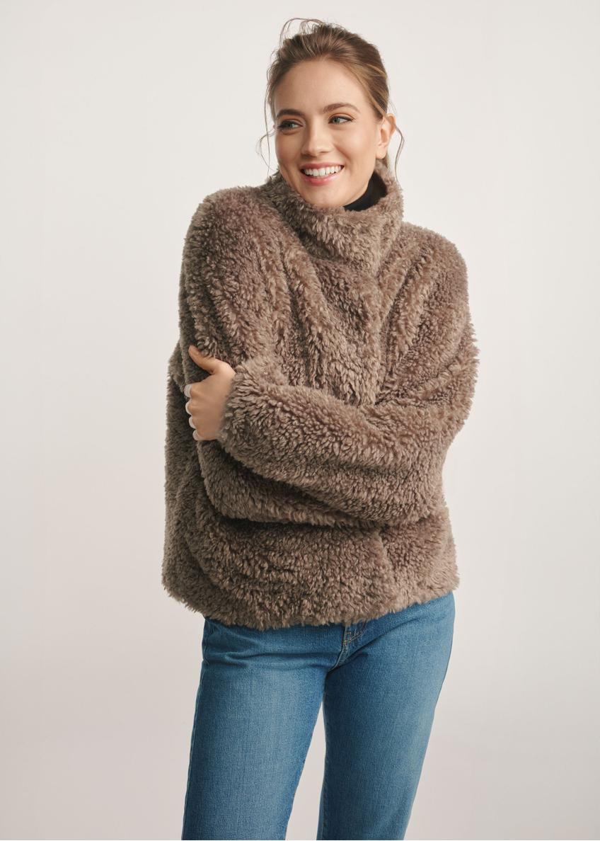 Gray women's fur coat FUTDP-0021C-9B(Z26)