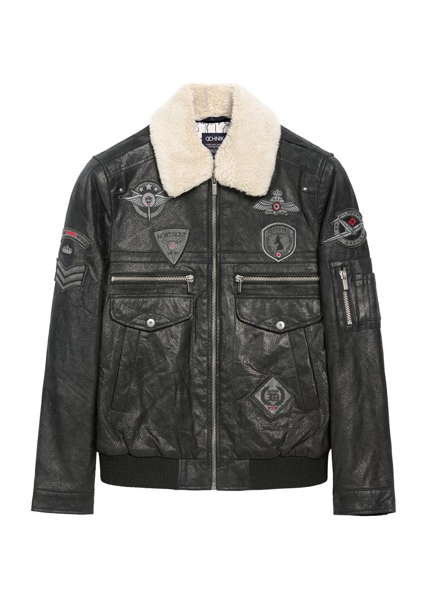 Men's black leather pilot jacket KURMS-0214A-5365(Z25)