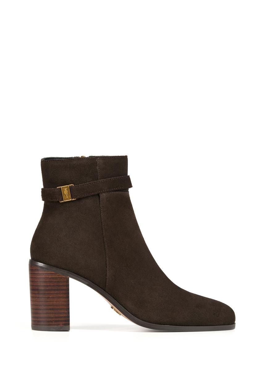 Brown suede women's ankle boots with logo BUTYD-1214-89(Z25)
