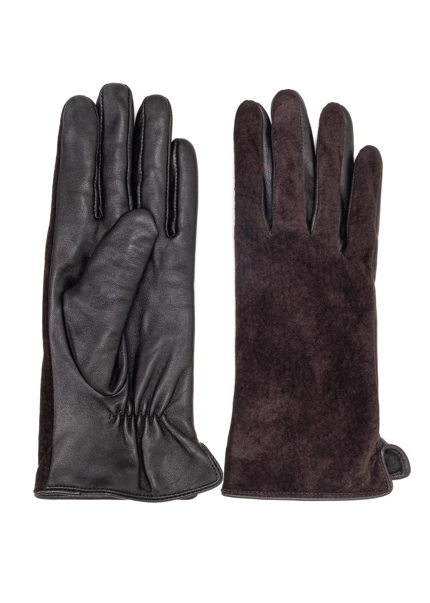 Brown suede women's gloves REKDS-0093-90(Z25)