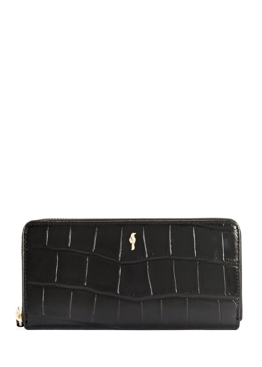 Black large women's croco wallet PORES-0908-9G(Z26) - front product view, on white background.