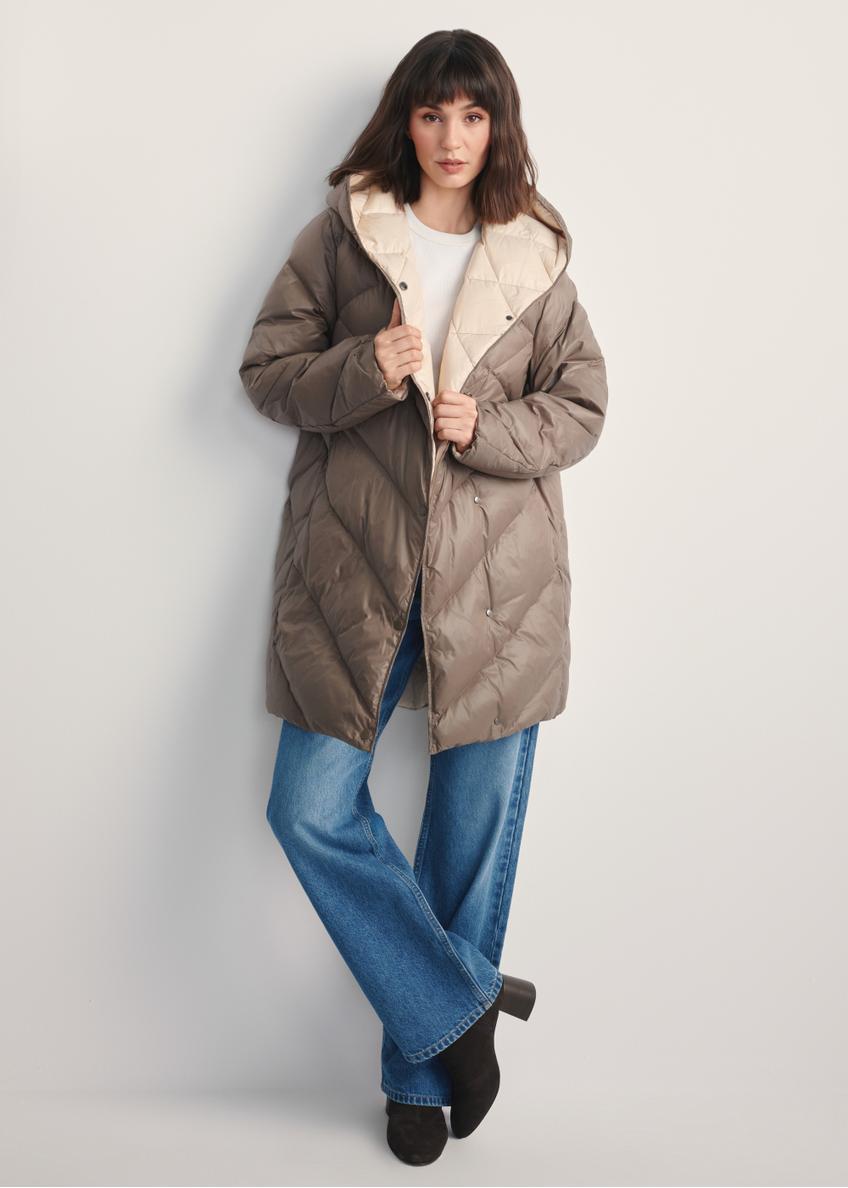 Women's olive quilted jacket KURDT-0595-57(Z25), front view of the product on the model. Full body visible.
