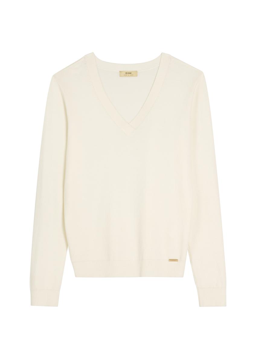 Cream sweater with V-neck SWEDT-0201-0B(W26)