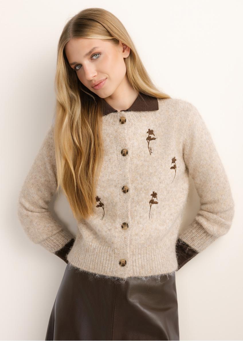 Beige women's wool-blend cardigan KARDT-0074-1J(Z26)