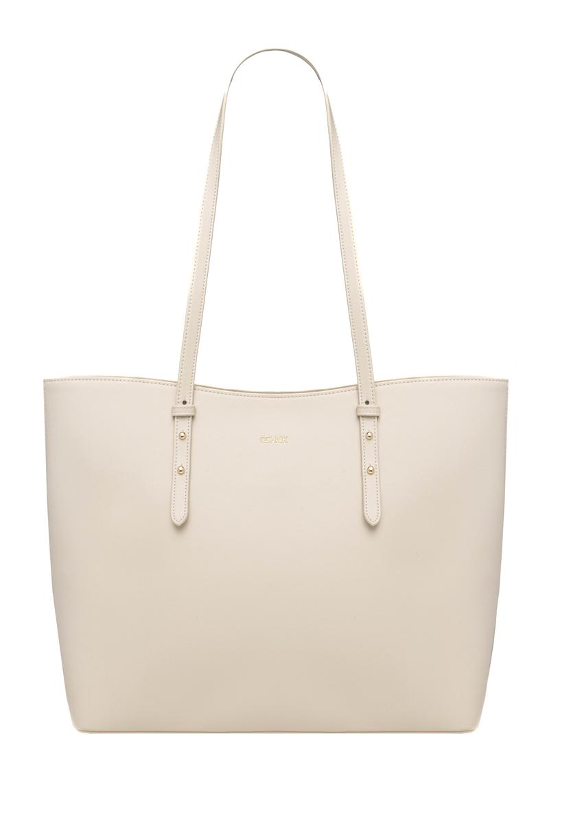 Large cream women's shopper bag TOREC-1309-0B(Z26), front product view on white background.