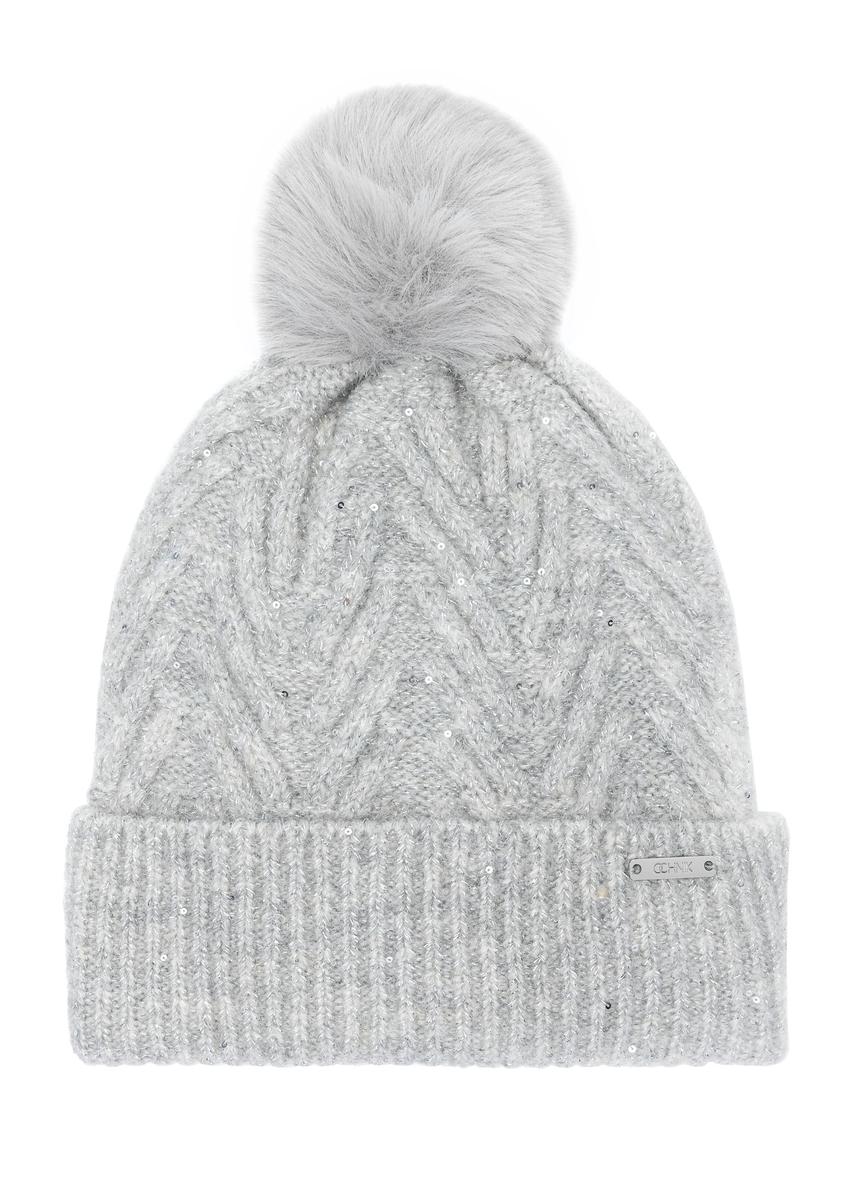 Gray women's cap with pom-pom CZADT-0175-91(Z24)