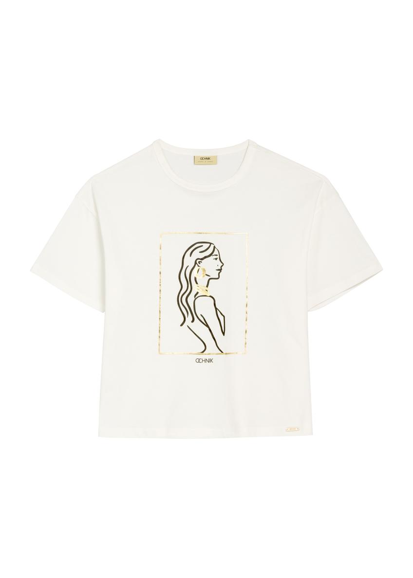 White women's T-shirt with print TSHDT-0153-0B(W26)