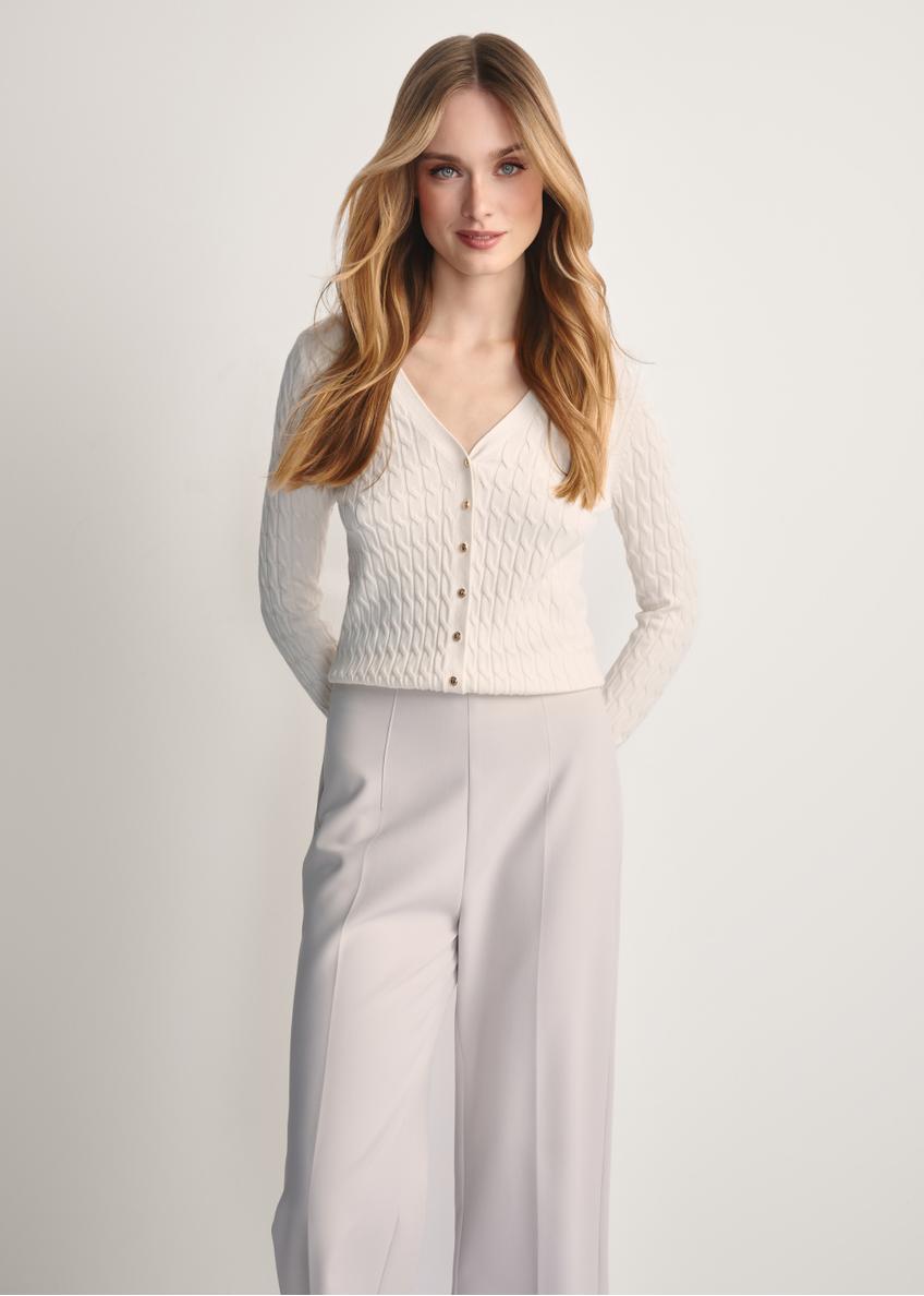 Cream women's cardigan with buttons KARDT-0044A-12(Z25)