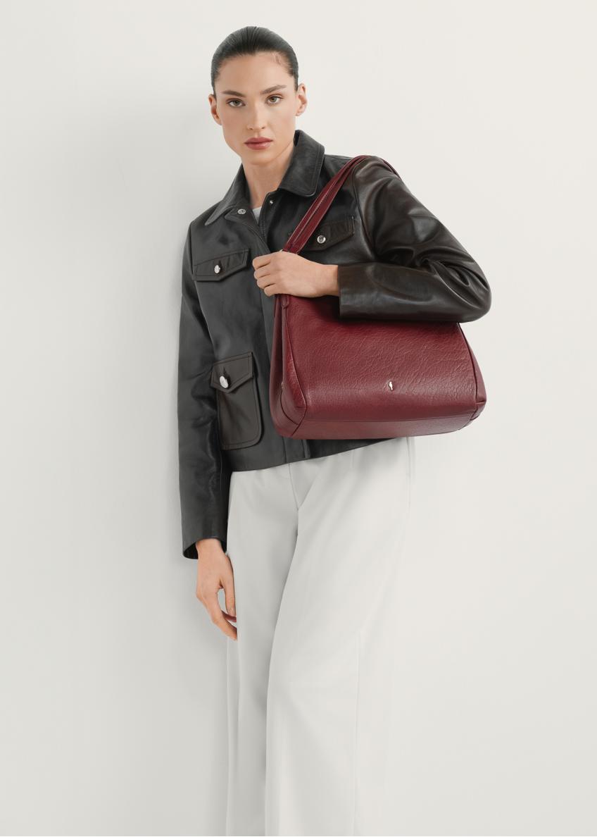 Dark red leather women's shopper bag TORES-0636D-4C(W26)