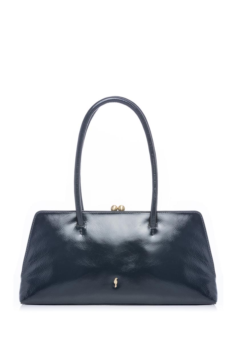 Dark navy blue small leather women's handbag TORES-1293-7EW26) - front product view, on white background.