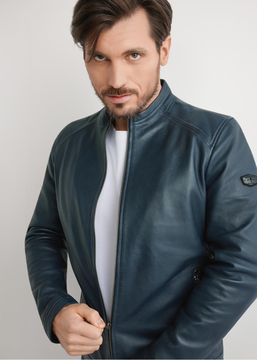 Navy blue men's leather jacket KURMS-0329-7E(W26)