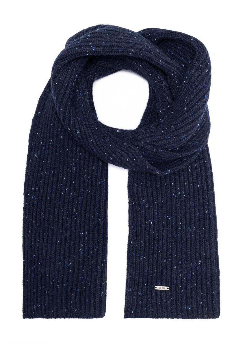 Navy blue wool men's scarf SZAMT-0086-69(Z25) - front product view on white background.
